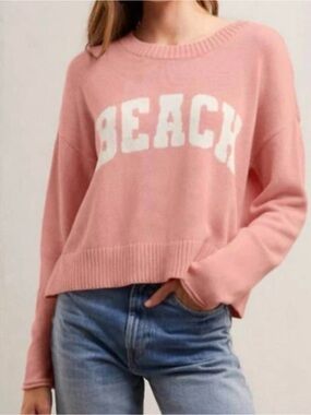 Z Supply Pink 'BEACH' Crewneck Sweater